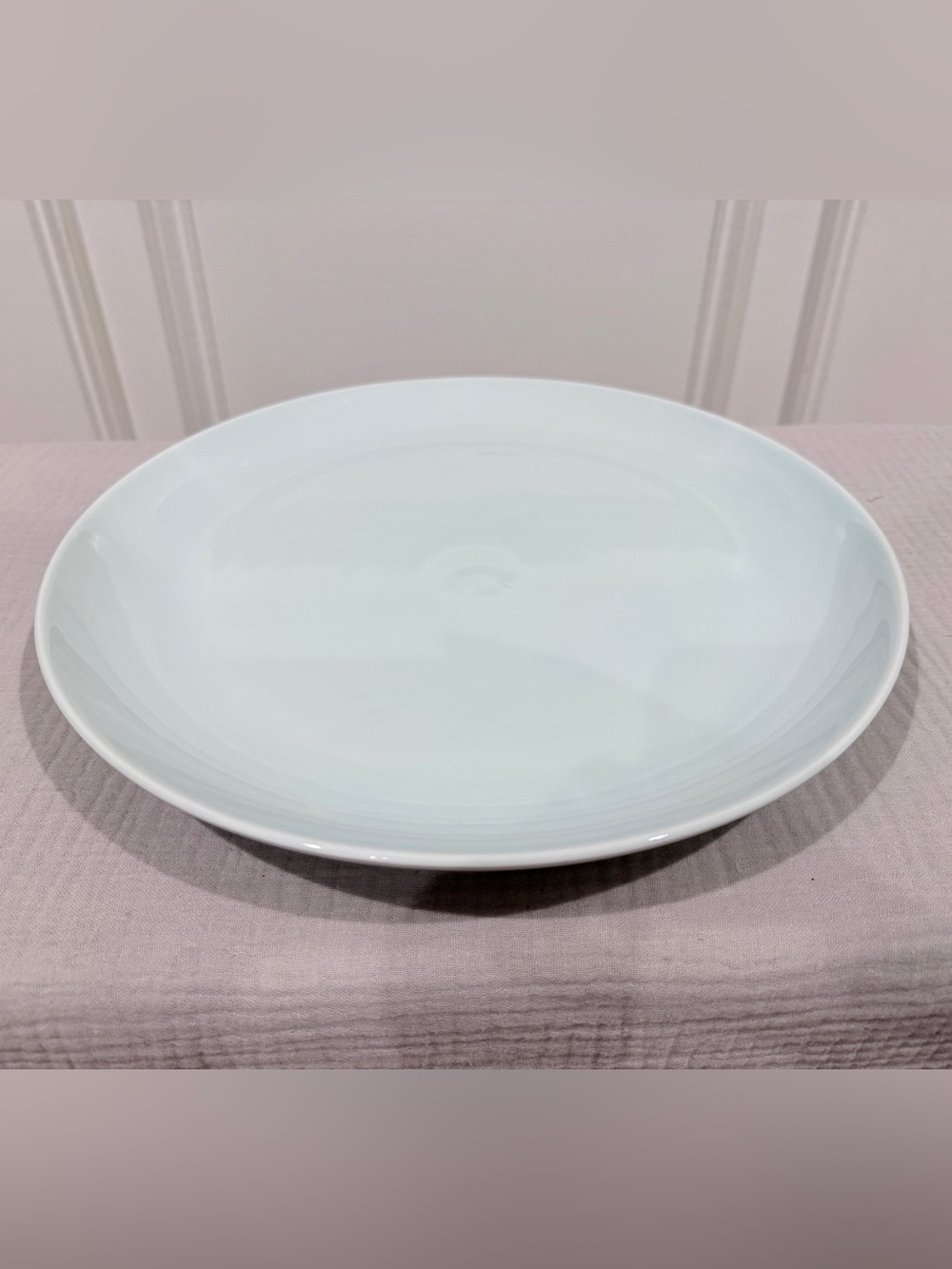 Vintage Korean Celadon Green Ceramic Round Serving Platter Shallow Bowl 13.6"